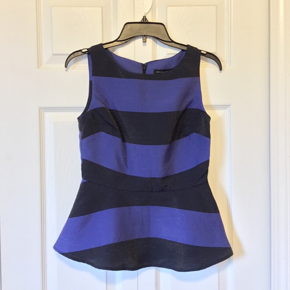 Banana Republic Tank Shell Blue Black Stripe Size 0 - Picture 1 of 6